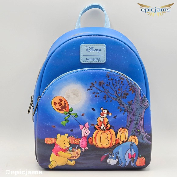 Loungefly Disney Winnie The Pooh Pumpkin Patch Halloween Blue Mini Backpack Bag - Picture 1 of 5